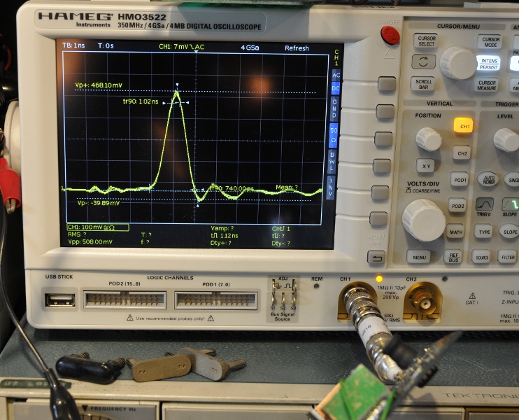 On a 350MHz oscilloscope while testing