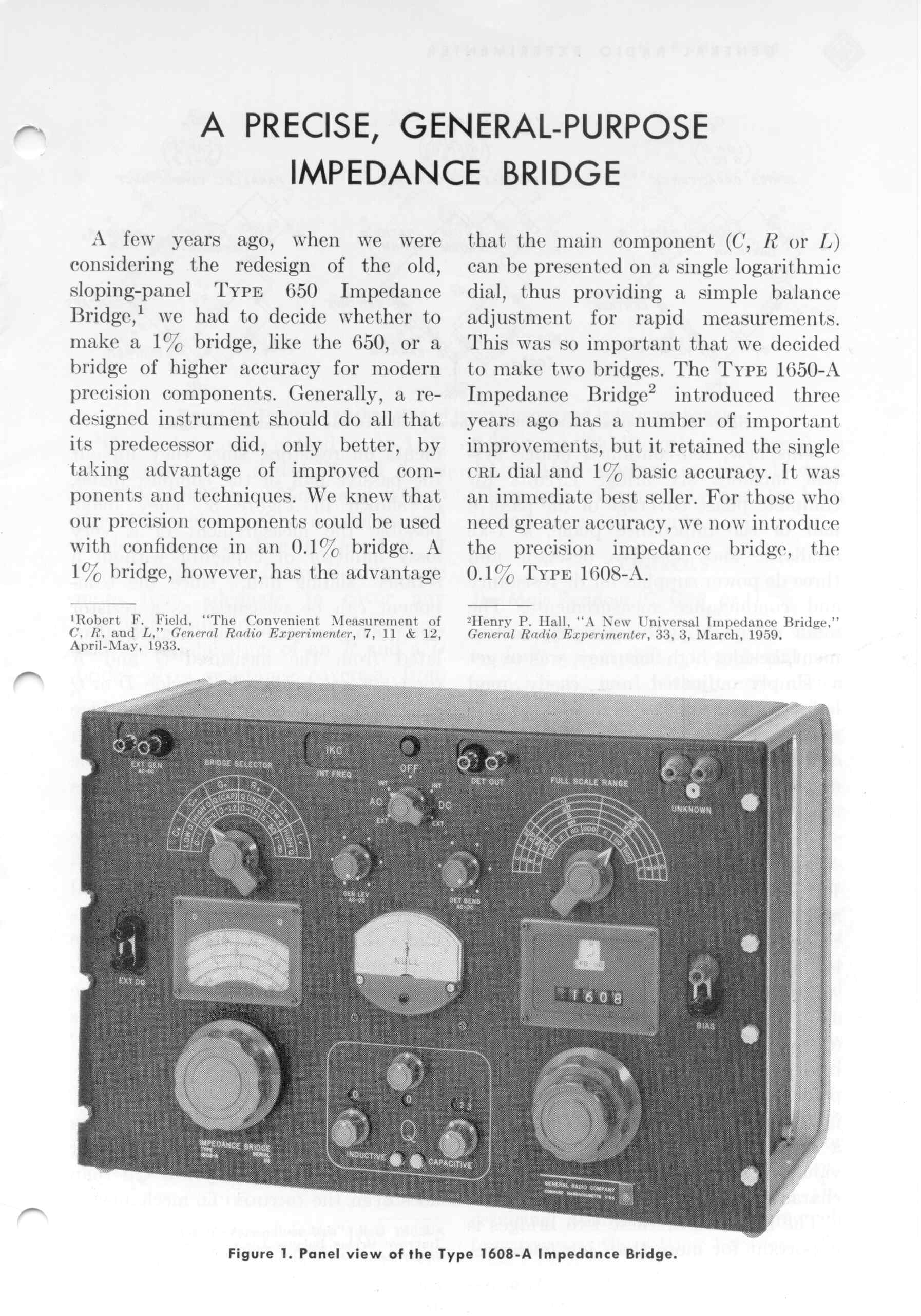 General Radio 1608-A Impedance Bridge  Instruction Manual 