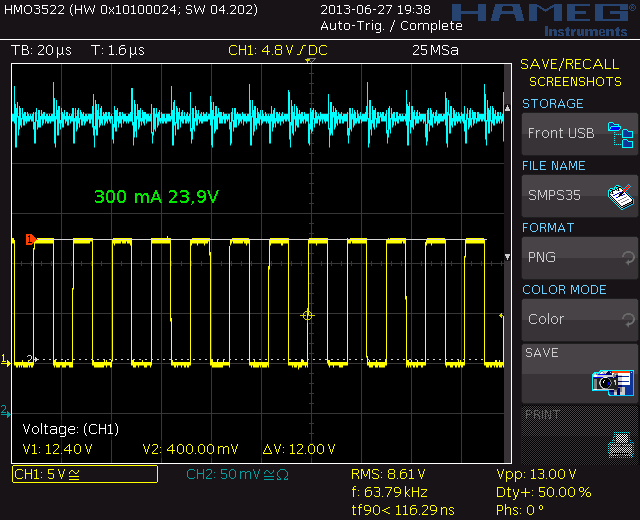 300 mA 22,75V, 63,8 kHz, 50%