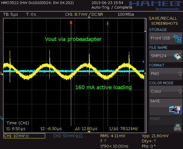 Output voltage ripple measured with probe groundspring